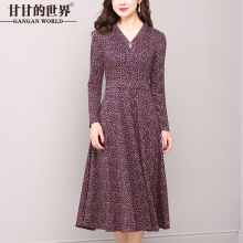 甘甘的世界春秋连衣裙女长袖2018新款韩版过膝长裙长款妈妈装裙子图片