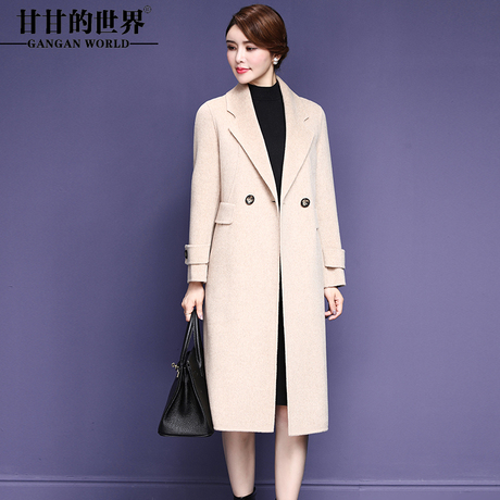 甘甘的世界手工双面呢大衣女中长款混色毛呢外套韩版双面呢子大衣商品大图