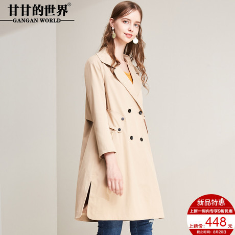 甘甘的世界2018秋季新款中长款宽松休闲风衣女双排扣外套商品大图