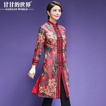 甘甘的世界2018秋装新款复古印花中国风衣大码女装中长款妈妈装图片