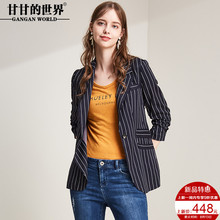 甘甘的世界2018秋季新款西服修身百搭七分袖时尚条纹短款小西装女图片
