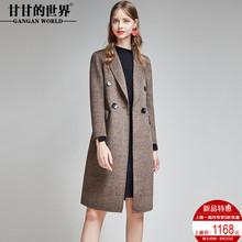 甘甘的世界2018秋冬新款双面呢大衣女西装翻领格纹九分袖毛呢外套图片