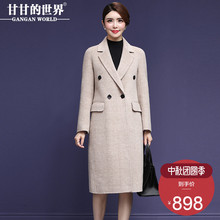 【全羊毛】甘甘的世界2018秋冬新款翻领大码格纹双面呢大衣女中长图片