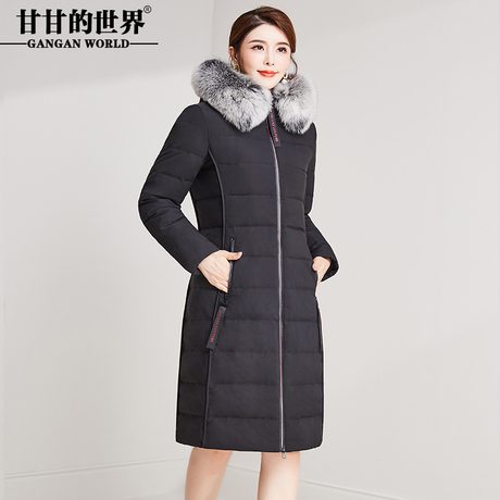狐狸毛领羽绒服女中长款2018冬季新款甘甘的世界防水拉链优雅显瘦商品大图