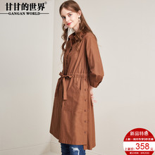 甘甘的世界2018秋季新款暗扣系带风衣女中长款休闲外套女显瘦图片