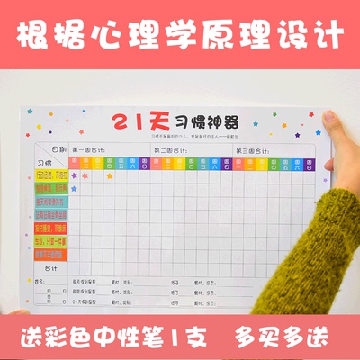 儿童奖励积分记录表学习计划表墙贴成长自律表