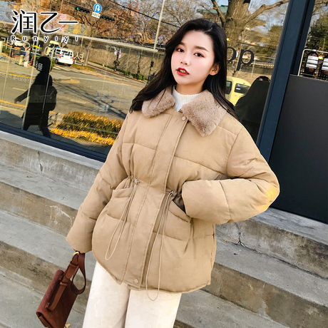 润乙一时尚韩版收腰修身棉服女短款2018冬装新款宽松面包服外套厚商品大图