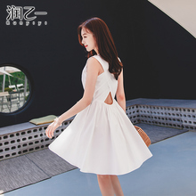 润乙一收腰显瘦连衣裙女无袖2018夏新款时尚纯棉A版心机裙图片