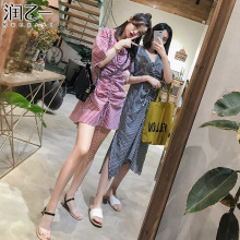 润乙一 心机中长款格子极简主义连衣裙女收腰韩版小清新ins裙图片