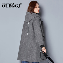 OUBOGJ连帽毛呢外套女中长款2017冬季新款女装韩版休闲呢子大衣潮图片