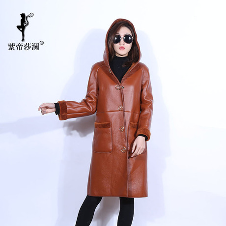 Z帝莎澜女装2017帽版羊剪绒皮草大衣休闲宽松长款外套YJR71222T商品大图