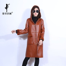 Z帝莎澜女装2017帽版羊剪绒皮草大衣休闲宽松长款外套YJR71222T图片