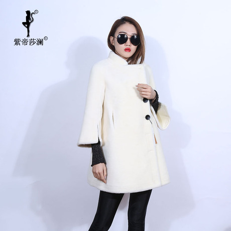 Z帝莎澜女装2017新款立领羊剪绒双面穿休闲宽松中长款外套16223商品大图