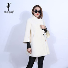 Z帝莎澜女装2017新款立领羊剪绒双面穿休闲宽松中长款外套16223图片