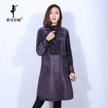 紫帝莎澜女装2017款西服领羊剪绒大衣双面穿休闲长外套YJR71130T图片