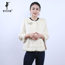 紫帝莎澜女装2018新款圆领水貂毛皮草整貂宽松短款外套SD80603T1图片