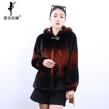 紫帝莎澜女装2018新款帽版水貂毛皮草整貂宽松短外套SD80802T图片