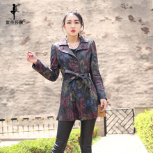 紫帝莎澜女装2017款西服领绵羊皮皮瘦小摆中长款女外套MYP70520T1图片