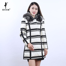 紫帝莎澜女装2018新款狐狸毛领绵羊皮羽绒修身中长款外套4093-C图片