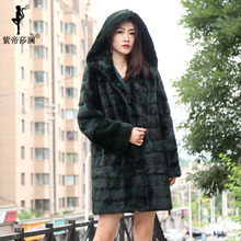 紫帝莎澜女装新款帽版水貂毛皮草整貂宽松长款外套SD80705TM02图片