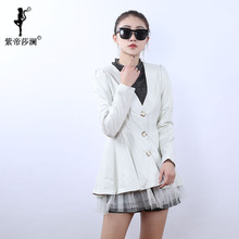 紫帝莎澜女装2018新款V领绵羊皮皮衣收腰小摆中长外套MYP70416T3图片