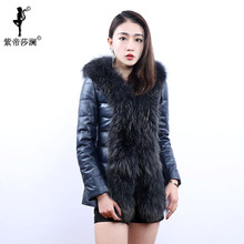 紫帝莎澜女装2018款狐狸毛门襟绵羊皮羽绒修身短款外套PYR71031T图片