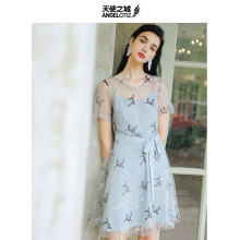 天使之城2018夏季新款吊带裙小仙女清新连衣裙两件套网纱裙女夏图片