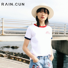 然与纯2018夏装新款白色t恤女短袖刺绣圆领直筒宽松百搭休闲上衣图片