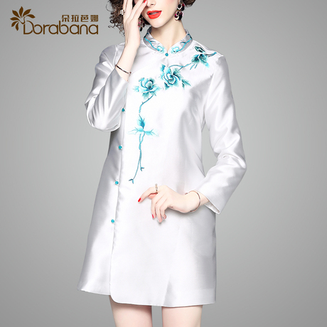 朵拉芭娜女秋装2018新款中国风优雅气质绣花a字版连衣裙早秋外套商品大图