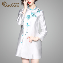 朵拉芭娜女秋装2018新款中国风优雅气质绣花a字版连衣裙早秋外套图片