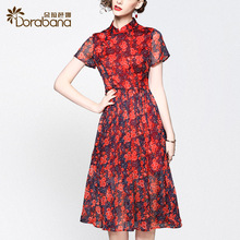 Dorabana/朵拉芭娜2018夏季新款女装清仓旗袍真丝印花连衣裙图片