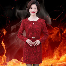 中老年女2018新款婚礼妈妈装秋冬装加绒连衣裙时尚40岁50婚宴礼服图片