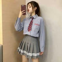 学院风甜美日系学生套装领带衬衫+高腰百褶半身裙+V领卫衣外套女