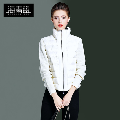 海青蓝冬装女2018新款时尚高领长袖显瘦短款百搭保暖羽绒服06018商品大图