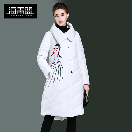 海青蓝冬装女2018新款羽绒服中长款过膝时尚轻薄修身气质潮06058商品大图