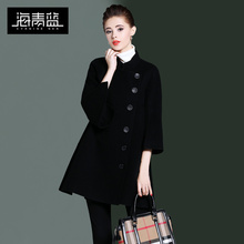 海青蓝冬装女2018新款时尚纯色七分袖宽松休闲百搭毛呢外套06302图片