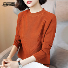 海青蓝2018新款秋冬时尚套头毛衣女棕色宽松时尚外搭针织衫06461图片
