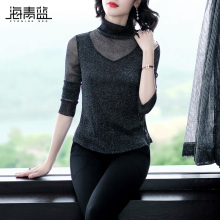 海青蓝2018秋季新款时尚高领长袖修身显瘦气质百搭针织衫女09078图片