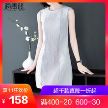 海青蓝2018夏季新款女装气质无袖蕾丝拼接短款小香风连衣裙03916图片