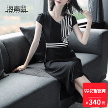 海青蓝2018夏季新款潮流女装时尚OL通勤气质拼接修身连衣裙02652图片