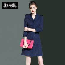 海青蓝2018春装新款女装欧美气质时尚修身显瘦牛仔A字连衣裙00167图片