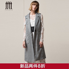 FEXATA新款春装复古条纹马甲中长款外套韩版女装时尚休闲马夹图片