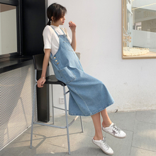 2019AMUM春夏新品 百搭宽松牛仔背带连衣裙孕妇装