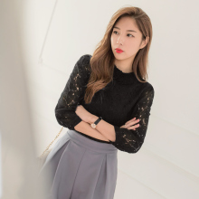 桔熊秋装韩版优雅翻领蕾丝衫长袖上衣女大码AB7646图片