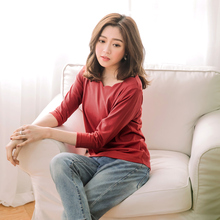 桔熊春秋装甜美花瓣领七分袖打底衫套头T恤上衣女大码AB5988图片