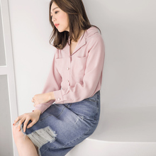 桔熊桔选春秋装格子口袋翻领衬衫长袖短款西装外套女大码AB5827图片