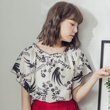 桔熊夏装正反两穿碎花宽松蝙蝠衫上衣女藏肉大码AB7425图片