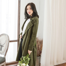 桔熊桔选亲肤绑带收腰翻领长款双排扣风衣外套女装秋冬大码EA2149图片