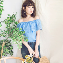 桔熊夏装小心机镂空一字领露肩上衣收口下襬女大码AB6985图片