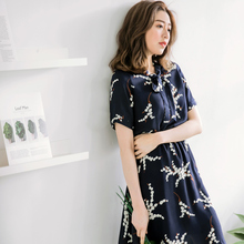 桔熊夏季碎花连衣裙女蝴蝶结系带领印花温柔裙大码DA5560图片